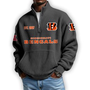 Bengals Est 1967 Waffle Stand Collar Half Zip Sweatshirt