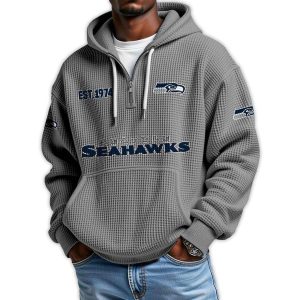 Seahawks Est 1974 Quarter Zip Waffle Hoodie2