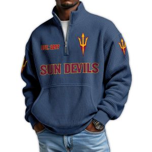 Sun Devils Football Est 1897 Waffle Stand Collar Half Zip Sweatshirt3