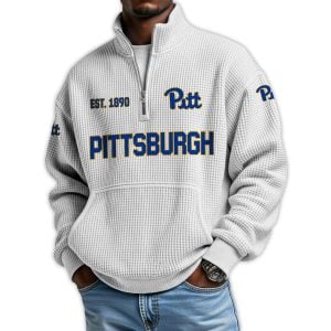 Pittsburgh Football Est 1890 Waffle Stand Collar Half Zip Sweatshirt4