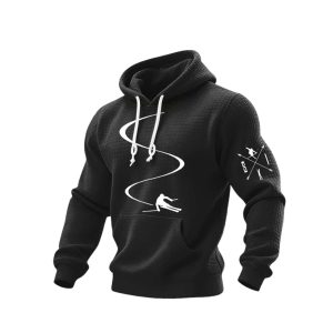 Mens Casual Ski Design Print Checkered Sweatshirt2