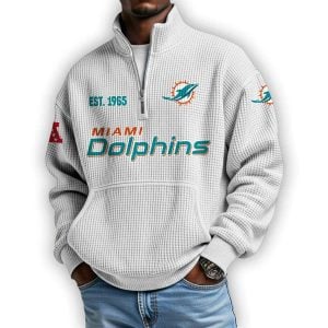 Dolphins Est 1965 Waffle Stand Collar Half Zip Sweatshirt4