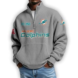 Dolphins Est 1965 Waffle Stand Collar Half Zip Sweatshirt2