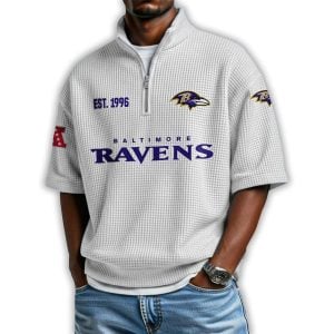 Ravens Est 1996 Waffle Stand Collar Half Zip Polo Shirt 4 Ravens Est 1996 Waffle Stand Collar Half Zip Polo Shirt4