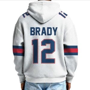 Tom Brady 12 New England Football Quarter Zip Waffle Hoodie2
