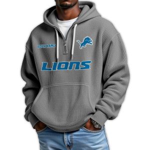 2025 Personalized Lions Quarter Zip Waffle Hoodie3