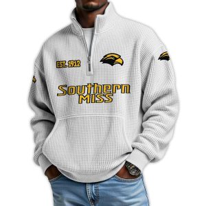 Southern Miss Football Est 1912 Waffle Stand Collar Half Zip Sweatshirt4