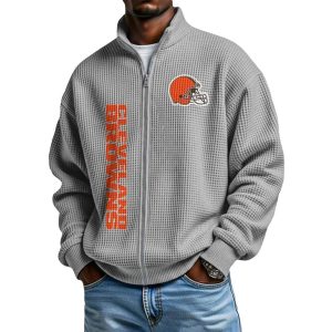 Browns Football Waffle Zip Up Sweatshirt4