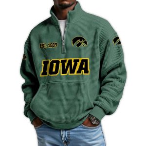 Iowa Football Est 1889 Waffle Stand Collar Half Zip Sweatshirt1