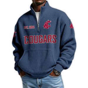 Cougars Football Est 1894 Waffle Stand Collar Half Zip Sweatshirt3