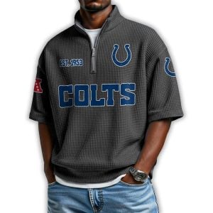 Colts Est 1953 Waffle Stand Collar Half Zip Polo Shirt1