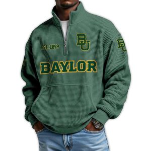 Baylor Football Est 1899 Waffle Stand Collar Half Zip Sweatshirt