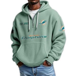 Dolphins Est 1965 Quarter Zip Waffle Hoodie