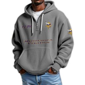 Vikings Est 1960 Quarter Zip Waffle Hoodie2