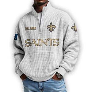 Saints Est 1966 Waffle Stand Collar Half Zip Sweatshirt4