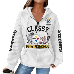 Personalized Steelers Classy Until Kickoff Waffle Quarter Zip Hoodie