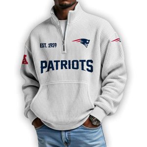 Patriots Est 1959 Waffle Stand Collar Half Zip Sweatshirt4