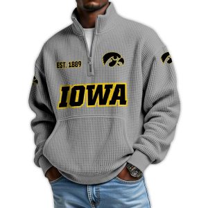 Iowa Football Est 1889 Waffle Stand Collar Half Zip Sweatshirt2