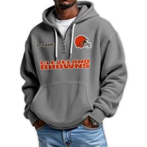 2025 Personalized Browns Quarter Zip Waffle Hoodie3