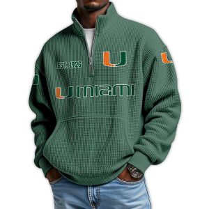 Miami Football Est 1926 Waffle Stand Collar Half Zip Sweatshirt