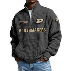 Boilermakers Football Est 1887 Waffle Stand Collar Half Zip Sweatshirt