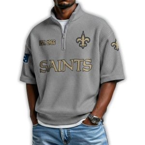 Saints Est 1966 Waffle Stand Collar Half Zip Polo Shirt2