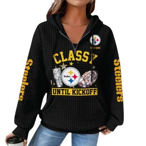 Personalized Steelers Classy Until Kickoff Waffle Quarter Zip Hoodie 1 Personalized Steelers Classy Until Kickoff Waffle Quarter Zip Hoodie1