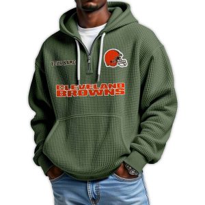 2025 Personalized Browns Quarter Zip Waffle Hoodie4