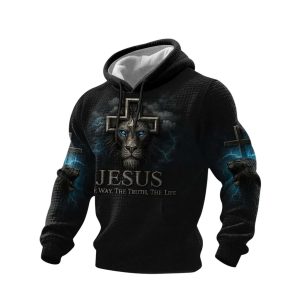 Jesus The Way The Truth The Life Lion Print Waffle Hoodie