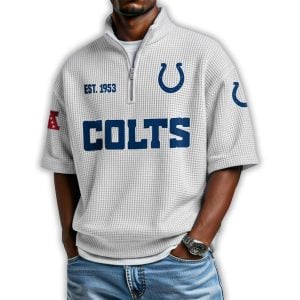 Colts Est 1953 Waffle Stand Collar Half Zip Polo Shirt3