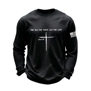 Men’s Jesus The Way The Truth The Life John 14 6 Christian Cross Waffle Long Sleeve T-Shirt