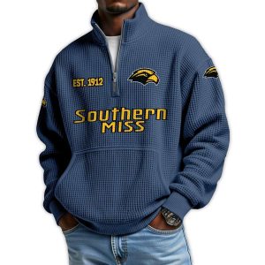 Southern Miss Football Est 1912 Waffle Stand Collar Half Zip Sweatshirt3