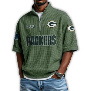 Packers Est 1919 Waffle Stand Collar Half Zip Polo Shirt