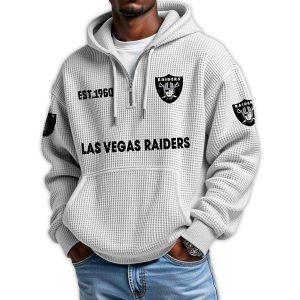 Raiders Est 1960 Quarter Zip Waffle Hoodie1