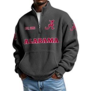 Alabama Football Est 1892 Waffle Stand Collar Half Zip Sweatshirt1
