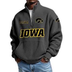 Iowa Football Est 1889 Waffle Stand Collar Half Zip Sweatshirt