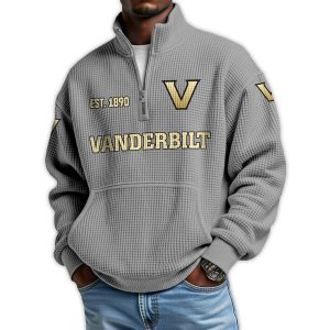 Vanderbilt Football Est 1890 Waffle Stand Collar Half Zip Sweatshirt2
