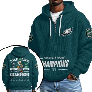 Eagles 2025 NFC East Division Champions Quarter Zip Waffle Hoodie
