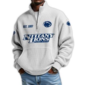 Nittany Lions Football Est 1887 Waffle Stand Collar Half Zip Sweatshirt4