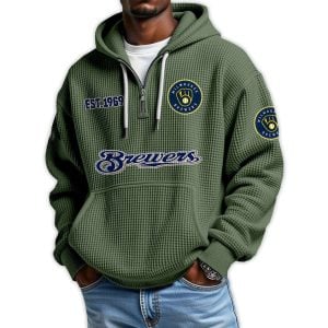 Brewers Est 1969 Quarter Zip Waffle Hoodie2