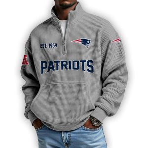 Patriots Est 1959 Waffle Stand Collar Half Zip Sweatshirt3