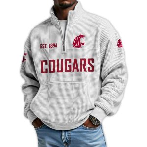 Cougars Football Est 1894 Waffle Stand Collar Half Zip Sweatshirt4