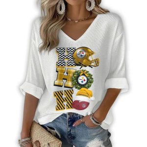 Steelers HO HO HO Football Christmas Waffle Long Sleeve T Shirt1