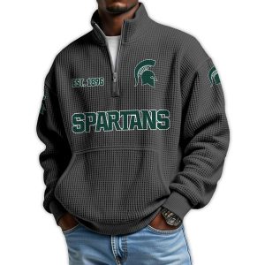 Spartans Football Est 1896 Waffle Stand Collar Half Zip Sweatshirt1