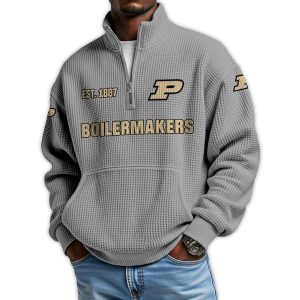 Boilermakers Football Est 1887 Waffle Stand Collar Half Zip Sweatshirt2