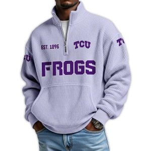 Frogs Football Est 1896 Waffle Stand Collar Half Zip Sweatshirt