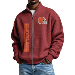 Browns Football Waffle Zip Up Sweatshirt2