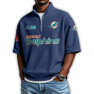 Dolphins Est 1965 Waffle Stand Collar Half Zip Polo Shirt3