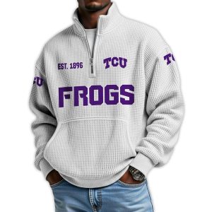 Frogs Football Est 1896 Waffle Stand Collar Half Zip Sweatshirt3
