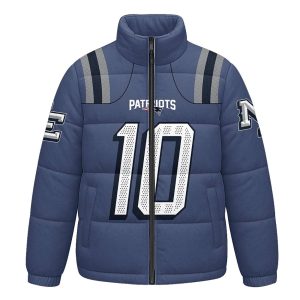2025 Drake Maye 10 Patriots Rivalries Puffer Jacket1